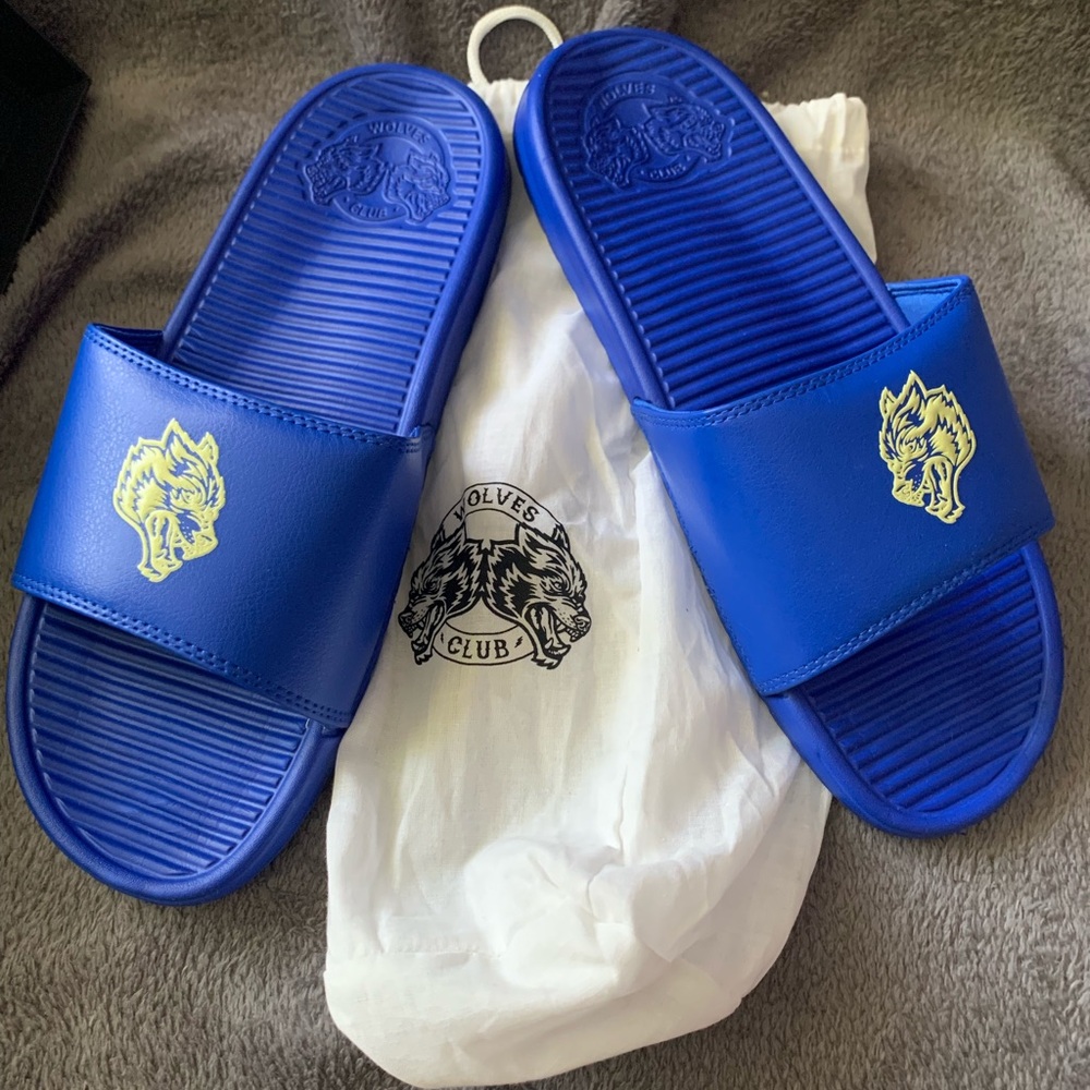 Darc Sport Blue Slides with Wolf Emblem